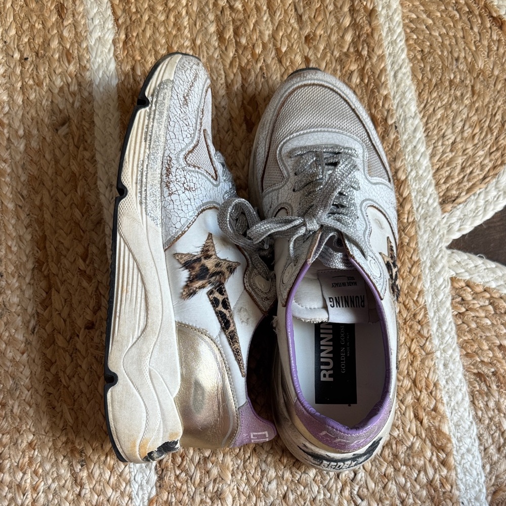 Golden Goose Women's Sneakers in White, Gold, and Purple